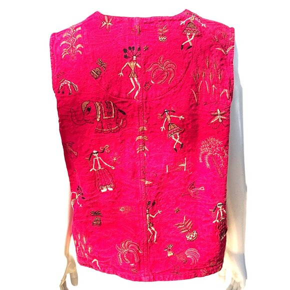 Chicos Design Red Embroidered Button Front Vest Boho Folk Art Sleeveless Jacket - Picture 3 of 9